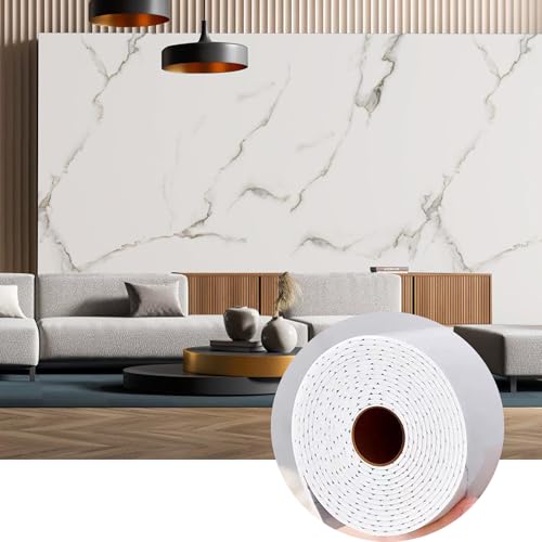 KASARO Peel and Stick Backsplash Wall Tile 118 47 inch Self-Adhesive Thicker Waterproof 3D Panel PET Marble White with Grey Stripes Decor Accent for Kitchen Bathroom 1 Piece