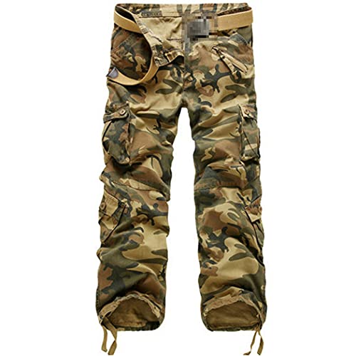 Pantalon tactique militaire homme droit en coton robuste camouflage jaune avec multipoches