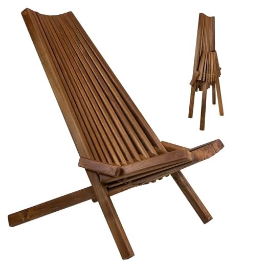 CleverMade Tamarack Folding Wooden Outdoor Chair -Stylish Low Profile Acacia Wood Lounge Chair for the Patio, Porch, Lawn, Garden or Home Furniture - Cinnamon