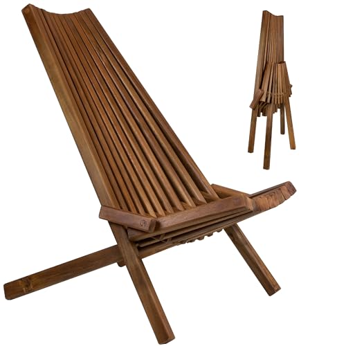 CleverMade Tamarack Folding Wooden Outdoor Chair -Stylish Low Profile Acacia Wood Lounge Chair for the Patio, Porch, Lawn, Garden or Home Furniture - Cinnamon by CleverMade - Used condition - US$114.45