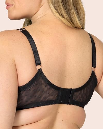 Image of Smart & Sexy Women's Full Coverage Unlined Underwire Bra, Lace & Mesh See Through Bra, Plus Size Lingerie Inspired Retro Bra