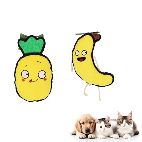 猫のおもちゃ 犬 ぬいぐるみ 歯磨き ペットのおもちゃ 運動 体の発育 発声 サラサラ音のおもちゃ 犬用おもちゃ 夏の涼しさ 人形 イチゴ クジラのキャラクターのおもちゃ2つの水洗い可能な安全素材 (のバナナ+パイナップル)