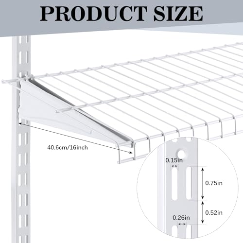 Image of Wonderjune 20 Pcs Adjustable Locking Shelf Bracket 16 Inch Shelf Brackets Heavy Duty Wire Shelving Brackets for Deep Wire Shelving Double Track System (White)