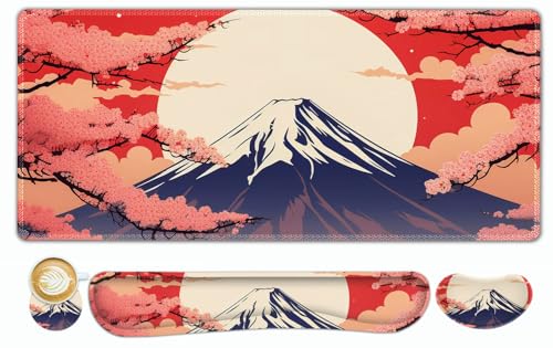 Grand tapis de souris de 80x40 cm ToLuLu lot de 4 sous-main avec motif lune japonaise