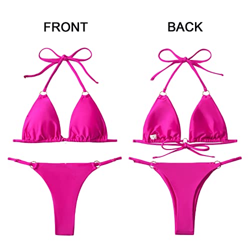 Image of MIKETAI Sexy Bikinis for Women 2 Piece Bikini Spaghetti Strap Swimsuits Solid Color Bathing Swimwear Triangle Bathing Suit