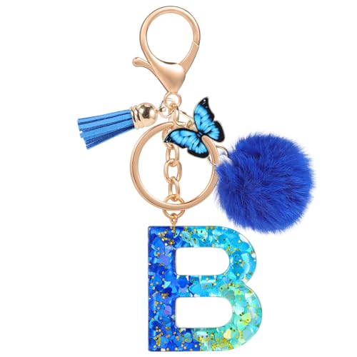 MWOOT Nombre Letra inicial B Llavero, Azul Llaveros Coche para Mujeres, Encantos de Resina Para Llave de Puerta Llave del Coche Decoración Del Bolso