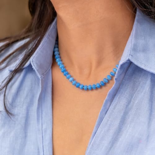 KissYan Beaded Necklaces for Women, Natural Chunky Choker(Blue Aventurine)