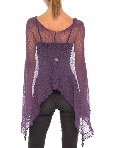 Image of SHU-SHI Women's Sheer Knit Poncho Shrug Lightweight Asymmetrical Ruffle Wrap Dressy Summer Shawl Cover Up Top
