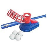 Homyl Baseball Pitching Machine Kinder Baseball Trainingsmaschine Werfer Schlagspielzeug Baseball Schläger Und 6 Bälle Aus Starkem PP für Kinder Sporttraini, Rot