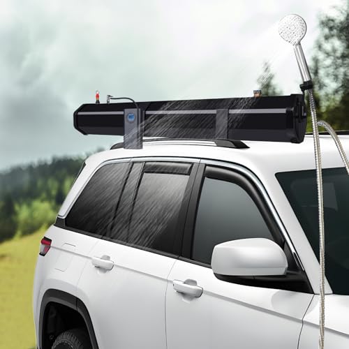 Inoamity - Ducha solar de 30 l para acampada, depósito de agua presurizado con bomba de aire, duchas de camping, montaje en techo de coche (4 x 4, SUV, furgoneta, etc) - Calefacción solar rápida 60 °C