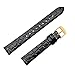BISONSTRAP Watch Straps for Women, Crocodile Pattern Leather Thin Watch Replacement Bands,16mm, Black with Gold Buckle