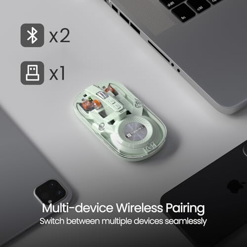 Image of Portronics Toad 8 Transparent Wireless Bluetooth Mouse with Dual Wireless (BT + 2.4 GHz), Rechargeable Battery, Noise-Free Clicking, Show /Hide Desktop, Multi-Device Pair, Adjust Sensitivity (Green)
