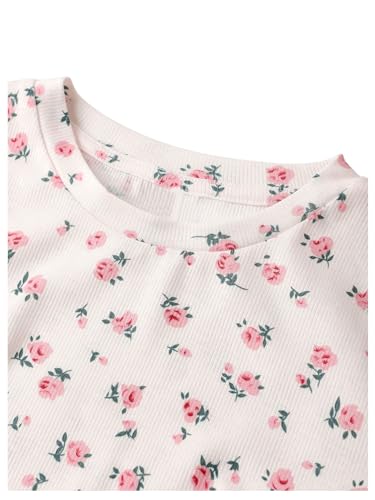 Floerns Girl's Floral Print Short Sleeve Drawstring Ruched Rib Knit T Shirts Tops4