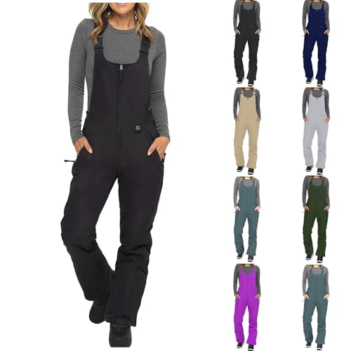 Rkwins Snow Bibs Women Ski Bib Insulated Overalls Snowboard Waterproof Windproof Snowpants Winter Warm Jumpsuit with Pockets Black