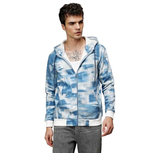 Sweat-shirt homme chaud bleu prusse et gris clair taille 40 contre la fraîcheur de mi-saison