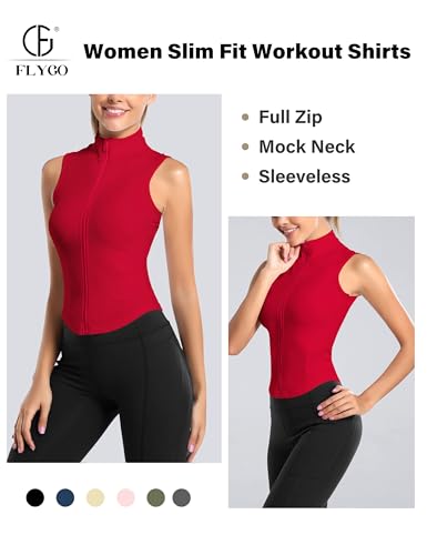 Image of Flygo Women's Full Zip Sleeveless Workout Yoga Active Jacket Vest Golf Shirts