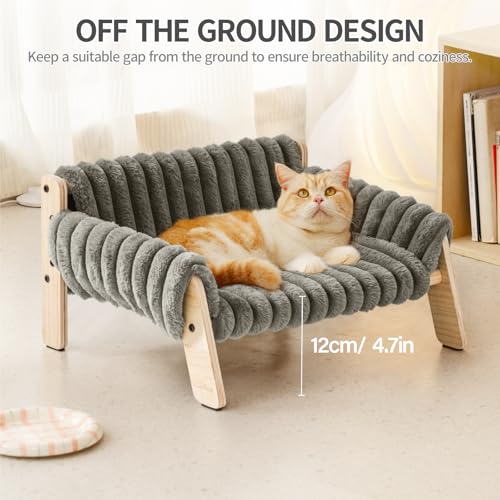 MEWOOFUN Erhöhtes Weich Katzensofa Bett für große Katzen und Kätzchen, Stabiles Katzenbett kleines Hundebett mit waschbarem abnehmbarem Bett, 56x45cm (Grau, M)