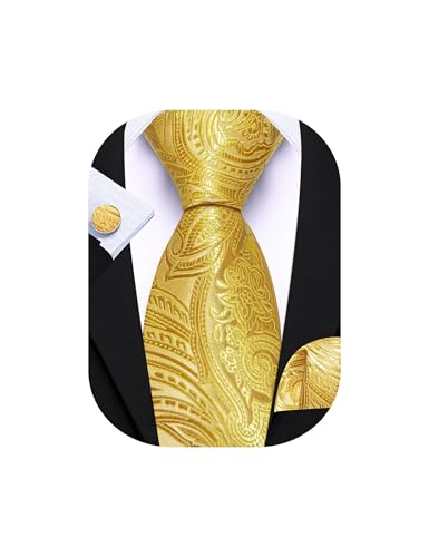 Image of Barry.Wang Men Tie Set Paisley Silk Necktie Pocket Square Cufflinks Formal Wedding Business Party