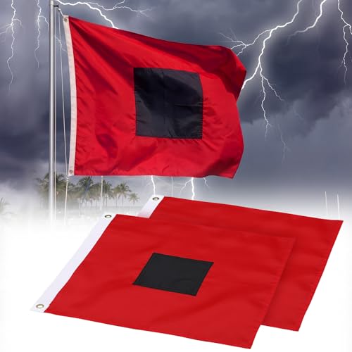 Remagr 2PCS Hurricane Warning Flags Durable Outdoor Safety Signal for Marine Coastal Weather Alert Emergency Use(36x36 Inch)
