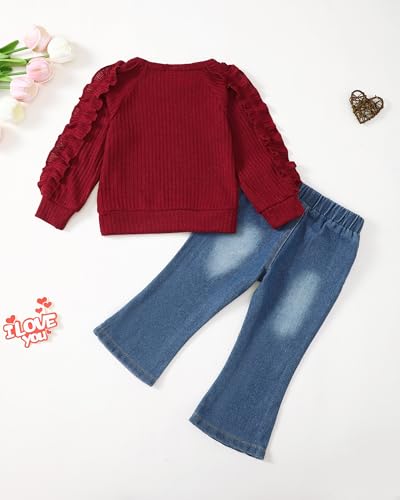 Image of Baby Toddler Girl Clothes Outfits Kids Sweatshirt Jeans Set Denim Pants Little Girls Clothes Toddler Outfit for Girls