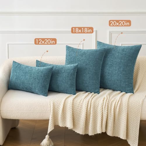 Image of MIULEE Soft Chenille Lumbar Throw Pillow Covers Blue Ashes 12x20 Pack of 2 | Modern Coastal Home Decor, Classic Decorative Pillows, Solid Dyed Cases, Boho Couch Cushion Covers for Sofa Bed Living Room