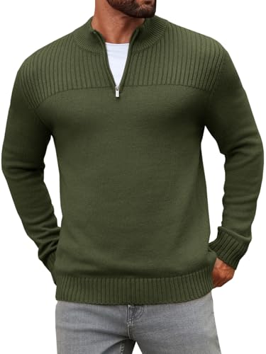 Runcati Mens Quarter Zip Sweater Long Sleeve Slim Fit Pullover Mock Neck Casual Ribbed Knit Polo Sweaters