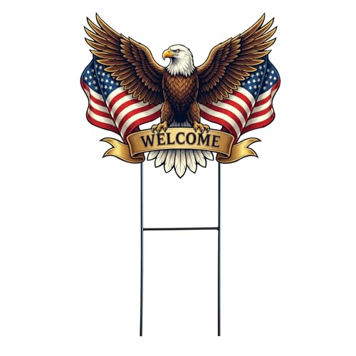 4th of July Decorations Outdoor,25.1" Patriotic Eagle Metal Decorative Garden Stakes for Memorial Day Independence Day 250th Anniversary USA Garden Decor, Red White Blue Americana Welcome Yard Signs