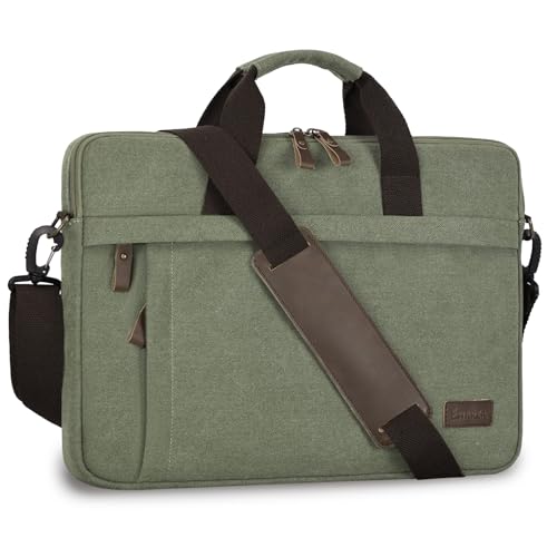Image of ESTARER Laptop Bag 17-17.3 Inch, Computer Bags for Men Water-resistant Canvas Laptop Case Slim Laptop Sleeve Fits Hp /Dell /Asus /Lenovo /Acer, Green