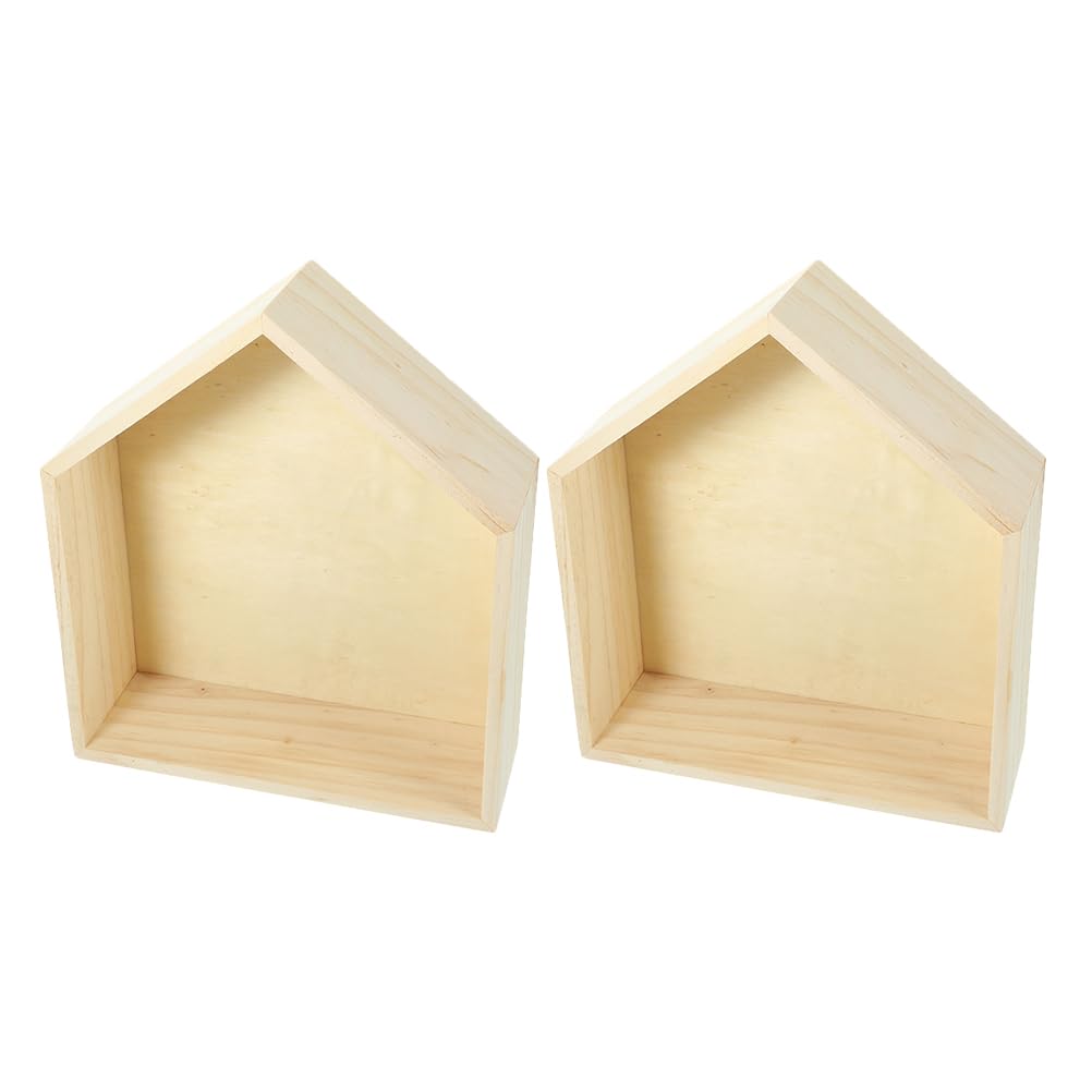 Étagère murale flottante maison en bois massif naturel lot de 2 pièces