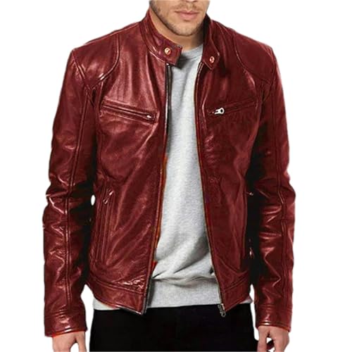 Mens Leather Jacket Slim Fit Short-Coat Lapel PU Jackets Autumn Zipper Stand Windproof Leather Coat Mens Clothing