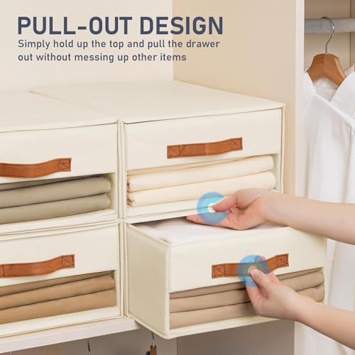 DIMJ Schubladen Ordnungssystem Schubladenboxen - Aufbewahrungsbox Faltboxen mit Fenster Organizer Schublade, Kleiderschrank Organizer Ordnungssystem Kleiderschrank für Schrank, 4 Stück, Beige