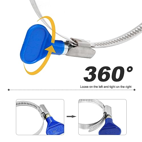 Image of 10pcs-Pack Stainless Steel Hose Clamps 90-110mm (3-1 /2 inch to 4-5 /16 inch) Thumb Screw Key Type Adjustable Hose Clamp Width 9mm Thickness 0.6mm 201 Stainless Steel Butterfly Shank Card
