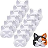 Wobeny 12 Pack White Fox Masks – DIY Blank Animal Face Mask with Elastic Strap for Halloween, Masquerade, Cosplay, School Drama, Painting Craft and Party Decorations