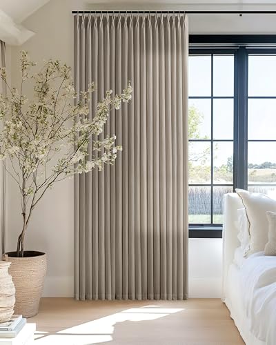 Image of Extra Wide Taupe Pinch Pleated Semi Sheer Linen Curtains for Living Room