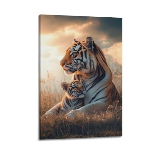 Toile tigre aimant et son ourson cadre inclus pour décorer une chambre