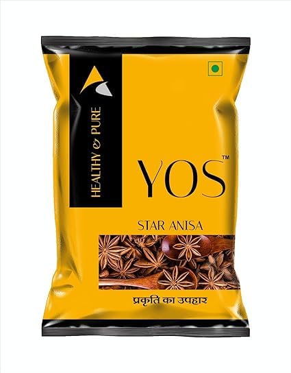 YOS Whole Star Anise, Chakri Phool, Badiyan Phool, Star Aniseed, Chinese Star Aniseed | Aromatic & Flavourful Whole Indian Spice (500g)