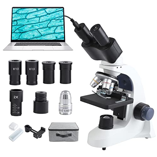 Compound Binocular Microscope For Adults Students, 40X-2500X Magnification, Microscopes With 1.3 Mp Usb Eyepiece Camera, 100X Oil Immersion Objectives And Microscope Slide Set For Laboratory School #TOP7