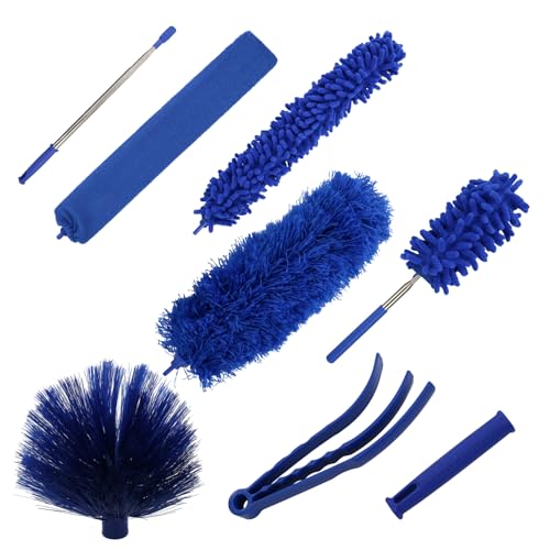 Image of Ceiling Fan Cleaner Duster Set, Dusters with Extension Pole Reusable, Microfiber Ceiling Fan Blade Cleaner, Suitable for Cleaning Wall Blinds Door Furniture Bookshelves (Blue)