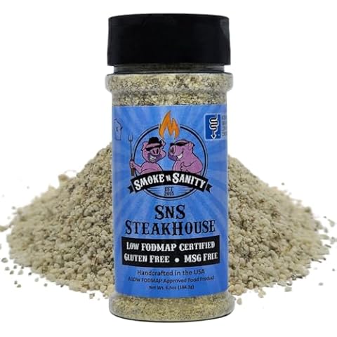 Smoke n Sanity SnS SteakHouse | Sensitive Stomach Approved | Full Flavor | Monash Certified Low FODMAP | Gluten Free | Certified Kosher | Dairy Free, Low FODMAP Foods | 6.5 oz Shaker Cover