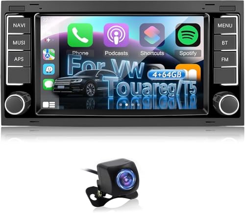 NHOPEEW 4+64G Autoradio pour VW Touareg 2004-2011 / Transporter T5 2004-2009 - Carplay et Android Auto sans Fil, GPS WiFi - Mirror Link Commande au Volant, écran...