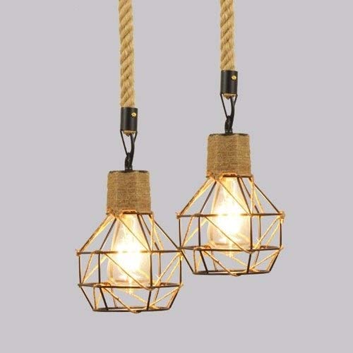 Lustre corde de chanvre E27 suspension industrielle cage fer - 3