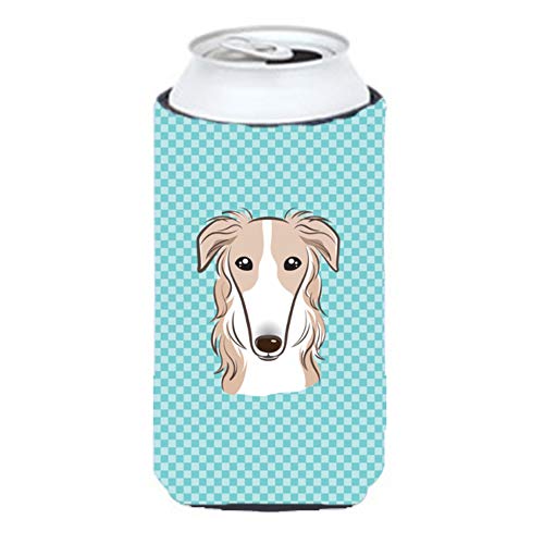 Caroline's Treasures BB1166TBC Checkerboard Blue Borzoi Tall Boy Hugger Can Cooler Sleeve Hugger Machine Washable Drink Sleeve Hugger Collapsible Insulator Beverage Insulated Holder