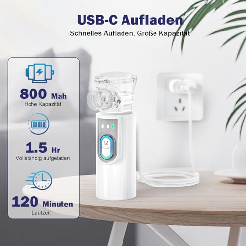AU YAT Inhalationsgerät, Wiederaufladbarer USB C Inhalationsgerät Kinder mit Tragbarem Design, Super Leiser inhalator, Effizienter Vernebler Inhaliergerät Kinder für unterwegs