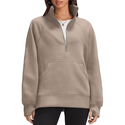 OFEEFAN Sweatshirts For Women Half Zip Oversized Crewneck Sweatshirts Quarter Zip Pullover Sweaters Hoodies For Women Fall Fashion Winter Clothes Outfit Coffee Grey S Cover