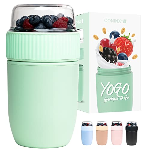 Coninx Bol Muesli A Emporter Pot Yaourt Compartiment Double Antifuite Qui Garde Les Aliments Séparés et Frais - Bol Muesli Polyvalent Facile à Nettoyer (Verte) Cover