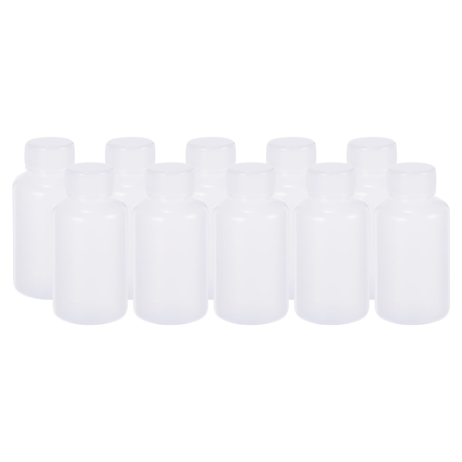 PATIKIL 50 Unidades de Botellas de Reactivos de 50 ml, Botellas Redondas de Boca Pequeña Graduadas con Tapa de Rosca para Almacenamiento de Muestras Líquidas, Blanco Translúcido
