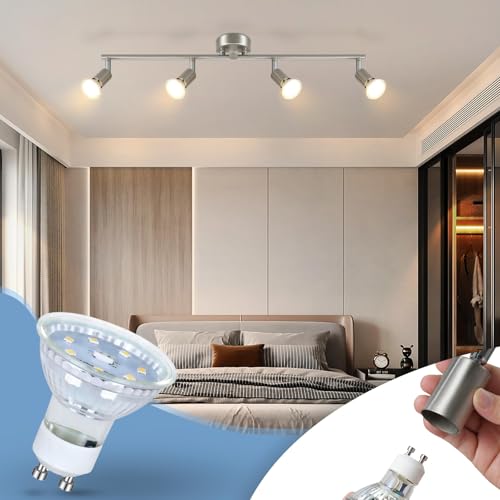 Glitzerlife LED Deckenstrahler 4 Flammig Deckenleuchte - Deckenlampe Deckenspot GU10 Küchenlampe Modern Schlafzimmerlampe innen Schwenkbar 350° für Wohnzimmer Flur Ohne Leuchtmittel