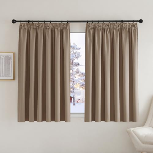 PONY DANCE Bedroom Blackout Curtains 90x54 Inch Pencil Pleat Thermal Insulated Curtains Extra Wide Curtains for Room Darkening/Privacy Protection, 2 PCs, W 90-inch x L 54-inch, Cappuccino