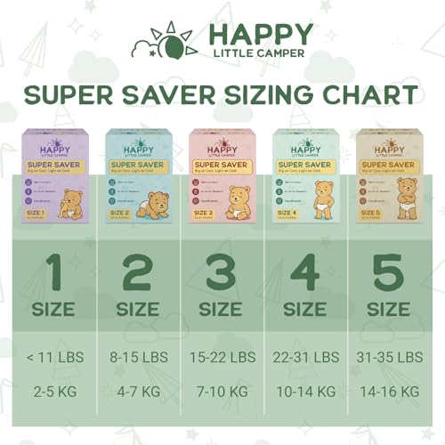 Image of Happy Little Camper Premium Ultra-Thin Diapers, Size 6, 35+ lbs, 50 Count | Ultra-Absorbent Disposable Baby Diapers for Sensitive Skin | Hypoallergenic, Fragrance-Free, Totally Chlorine Free