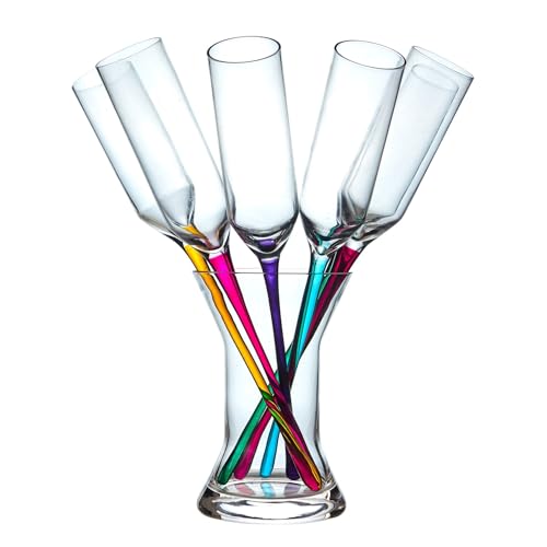 Relsy Calici da Champagne Arcobaleno - Set di 6 Eleganti Calici Colorati Senza Stelo con Supporto per Vaso - Perfetto per Feste di Vino o Prosecco ed Eventi Sociali